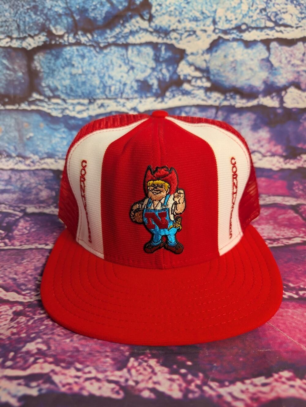 VTG Nebraska Cornhuskers Snapback Hat Big Red Lucky Stripes Large Trucker USA